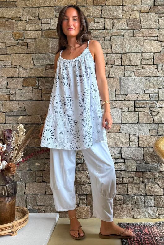 Ole Bubble Cotton Bandana Tunic Vest White